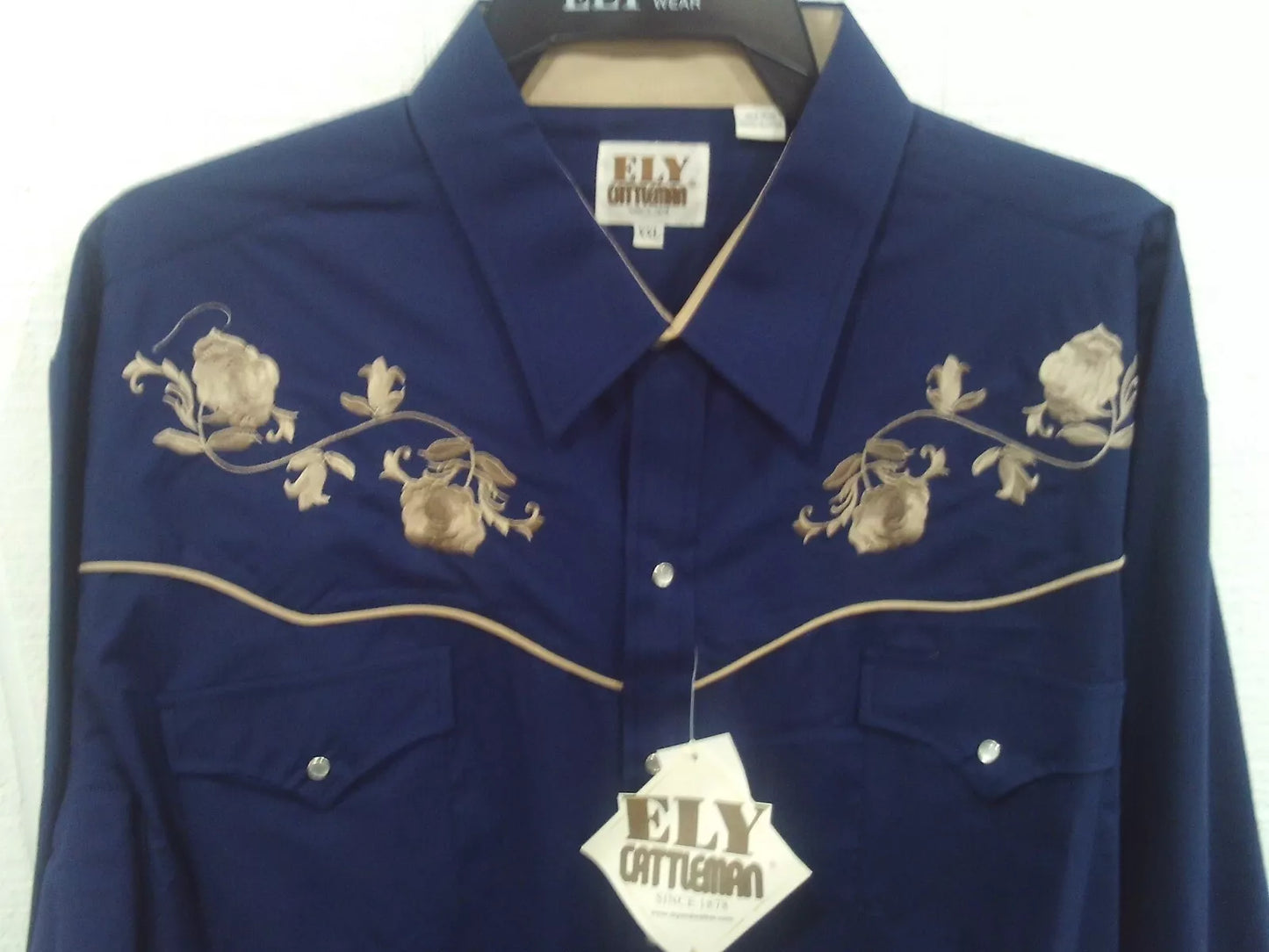 Ely Cattleman's Navy Shirt With Floral Embroidery