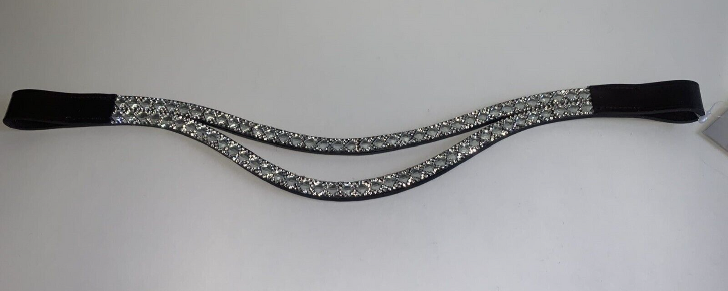 Horse size White Crystals English Bridle Leather Browband Piece