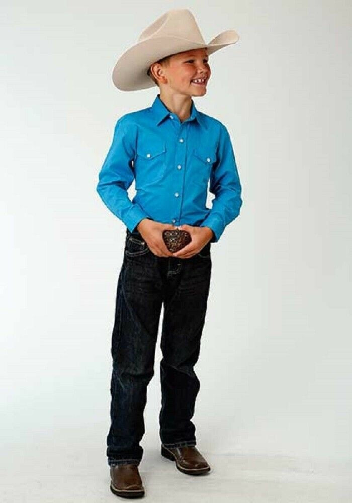Boy's Roper Solid Turquoise Western Shirt