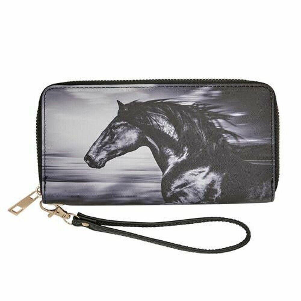 Western Express BLACK HORSE HEAD PRINT WALLET w/ Zipper