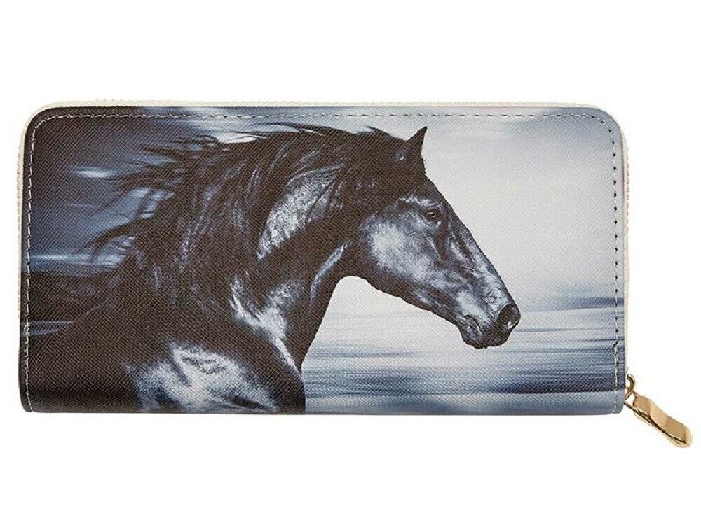 Western Express BLACK HORSE HEAD PRINT WALLET w/ Zipper