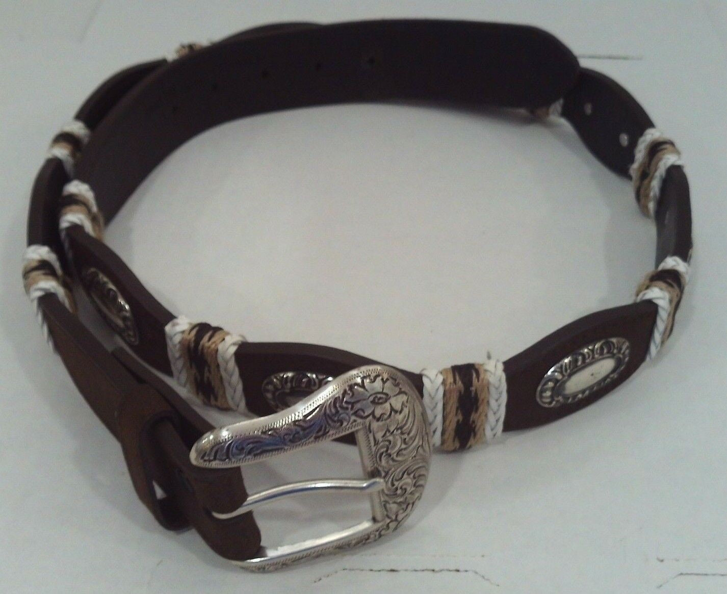 Dark brown WESTERN SCALLOP BELT w/ Engraved conchos