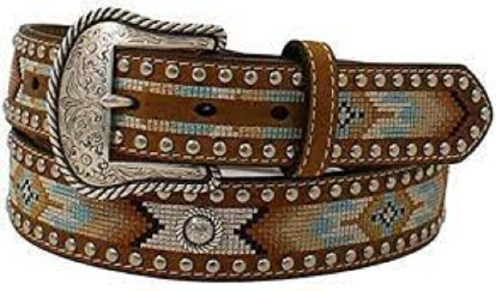 Women's GENUINE LEATHER BELT w/ Southwest pattern Conchos