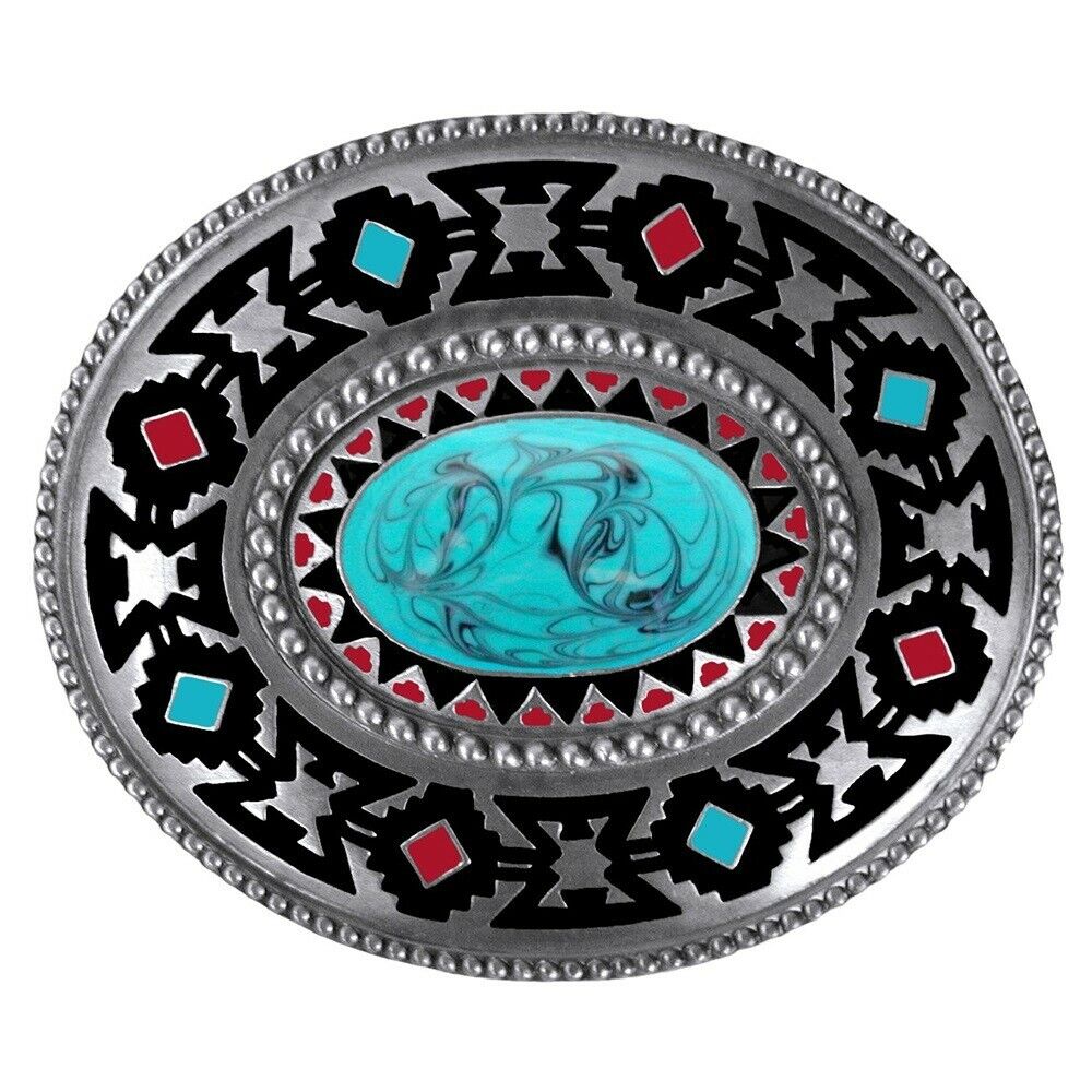 Western Express OVAL SOUTHWESTERN BELT BUCKLE w/ Turquoise center