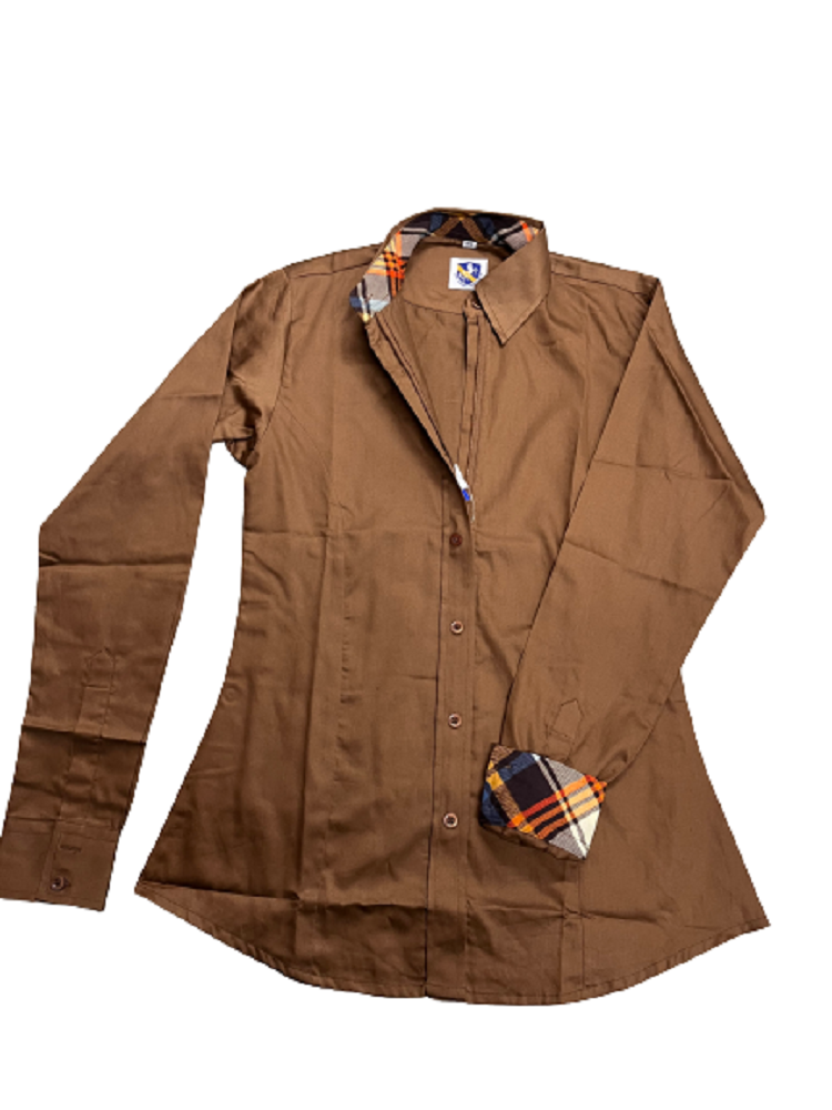 RHC Equestrian Women's Brown CONCEALED ZIPPER w/ BUTTON SHOW SHIRT