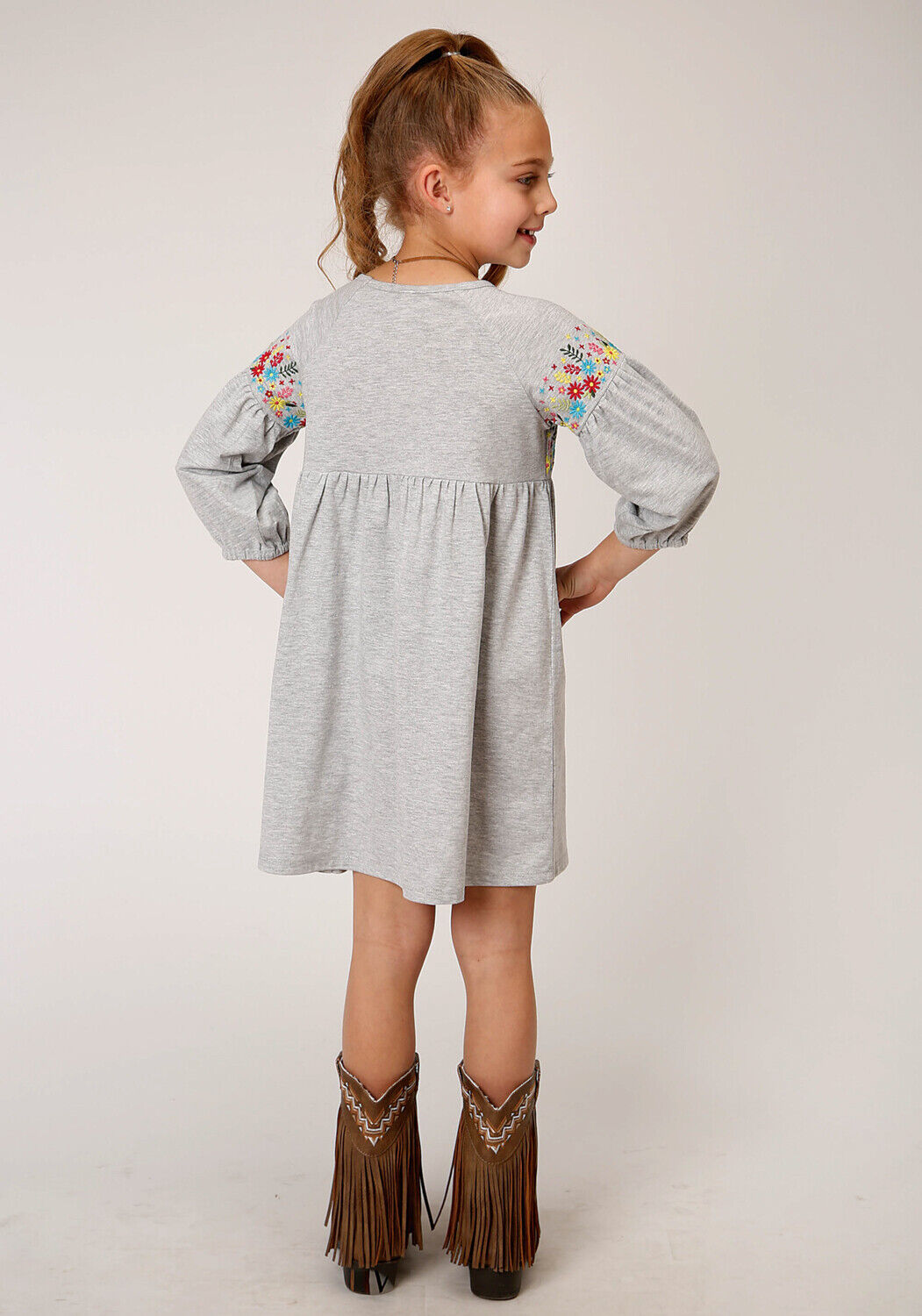 Roper Youth Girl's Gray & Milange Floral Dress