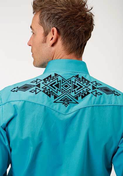 Men's Roper Turquoise Embroidered Back Western Shirt