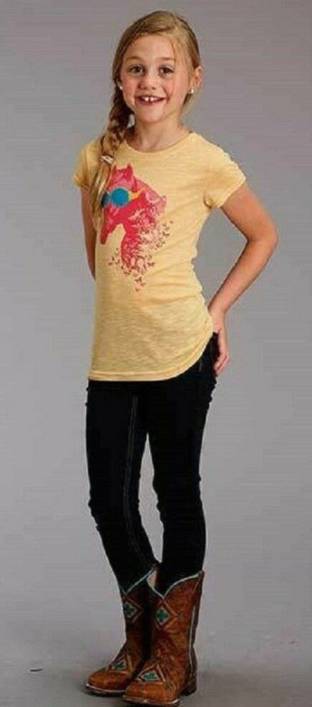 Girl's Roper Yellow Horse With Sunglasses Graphic Shirt