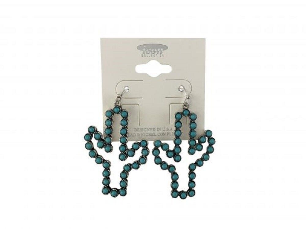 Women's TURQUOISE BEADED CACTUS DANGLE EARRINGS