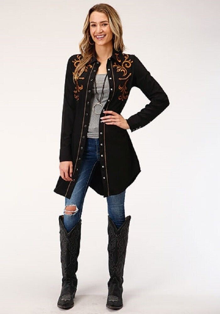 Women's Roper Retro Black Shirt Dress w/ Scroll
