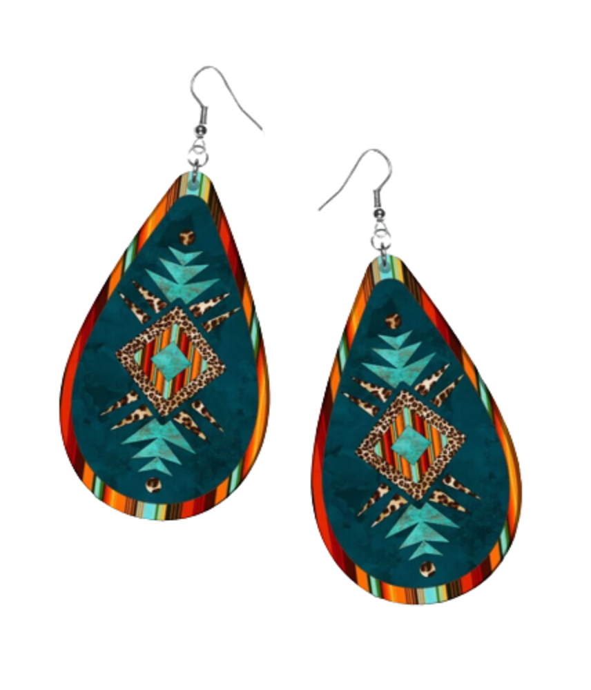 Southwest Aztec Faux Leather Earrings