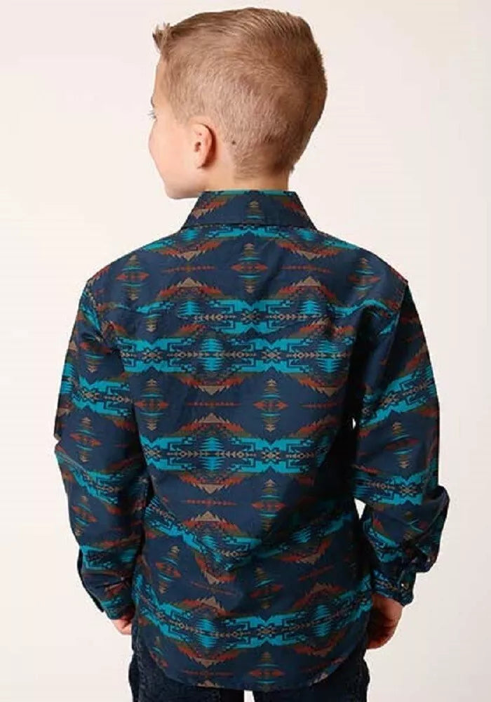 Boy's Roper Aztec Horizontal Print Western Shirt