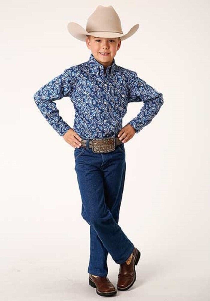 Boy's Roper Blue & White Paisley Print Western Shirt