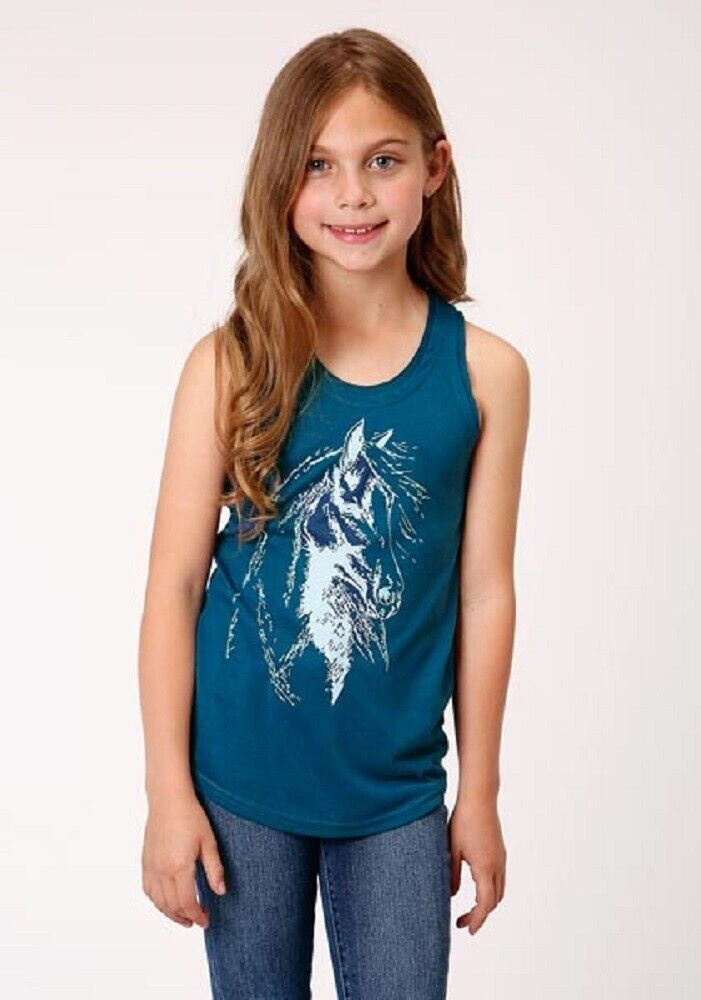 Girl's Navy Blue Tank Top w/ Horse head graphic