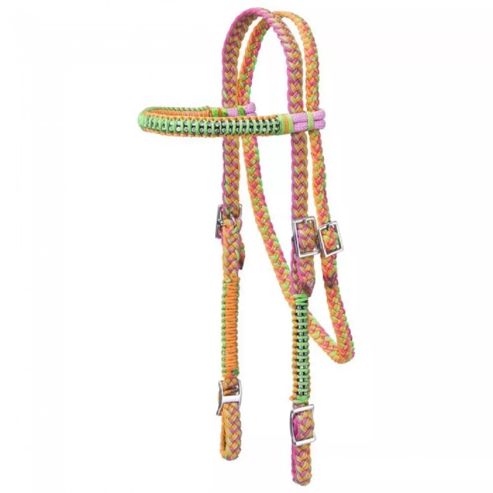 Braided Nylon Horse Headstall w/ Crystals, Color choice