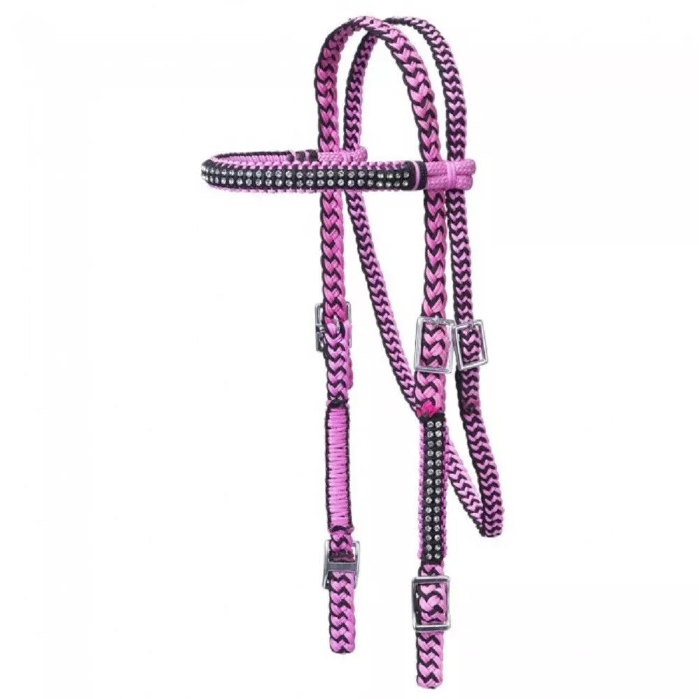 Braided Nylon Horse Headstall w/ Crystals, Color choice