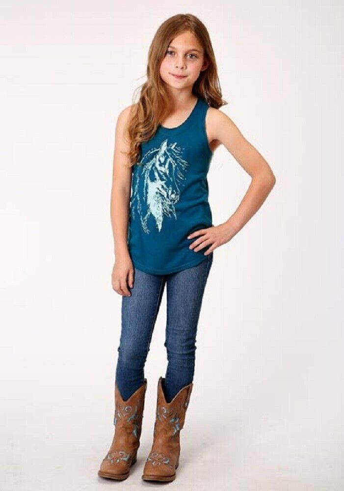 Girl's Navy Blue Tank Top w/ Horse head graphic