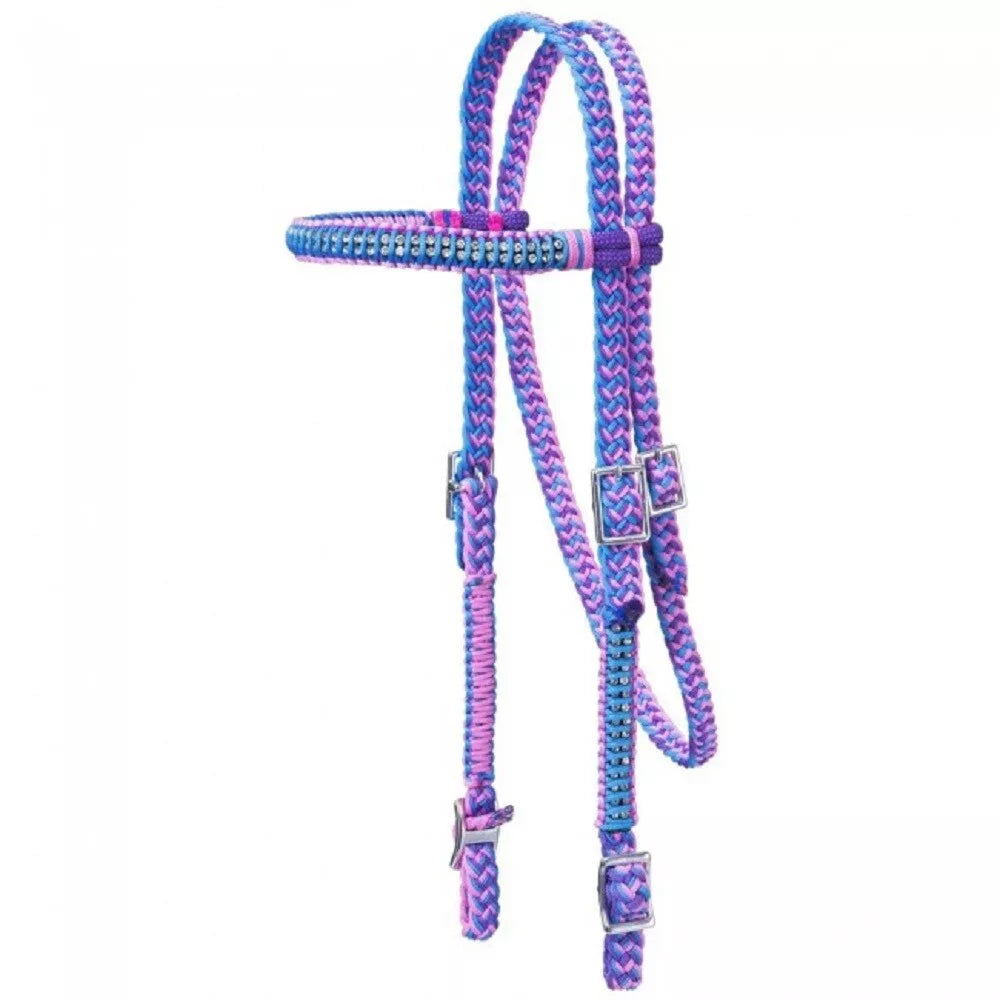 Braided Nylon Horse Headstall w/ Crystals, Color choice