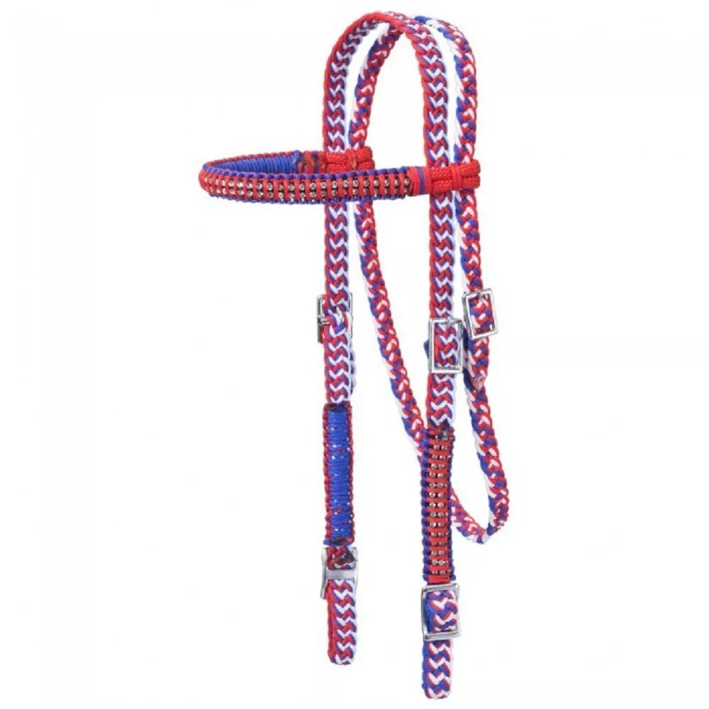 Braided Nylon Horse Headstall w/ Crystals, Color choice