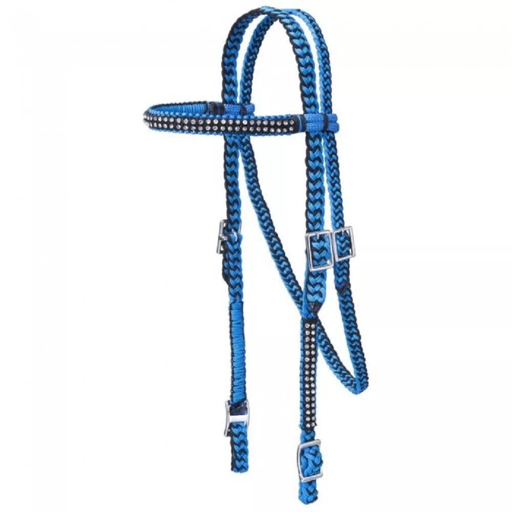 Braided Nylon Horse Headstall w/ Crystals, Color choice
