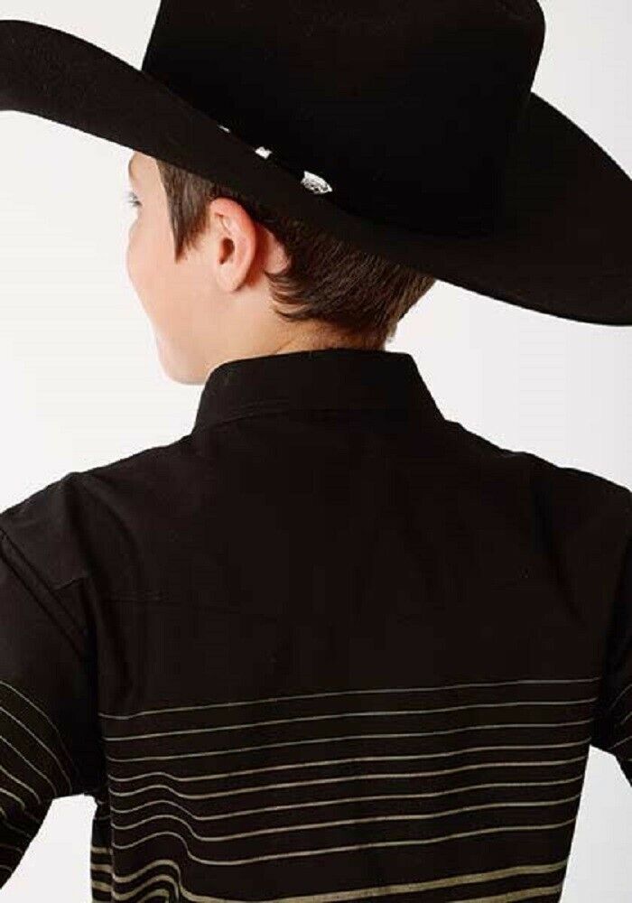 Roper Boy's Black & Khaki Border Stripe Snap Up Western Shirt