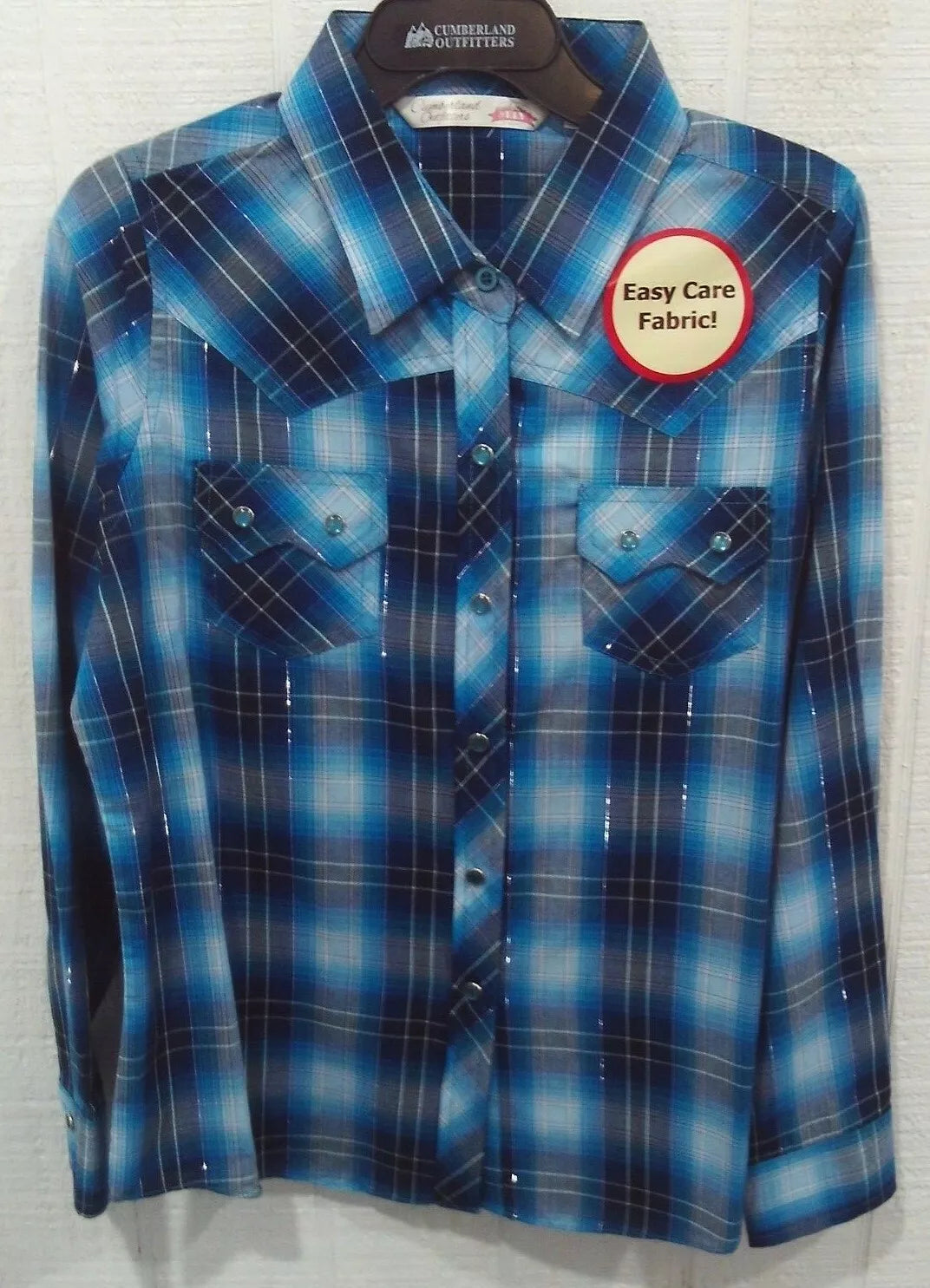 Girl's Plaid Turquoise Blue Plaid Western Shirt XS