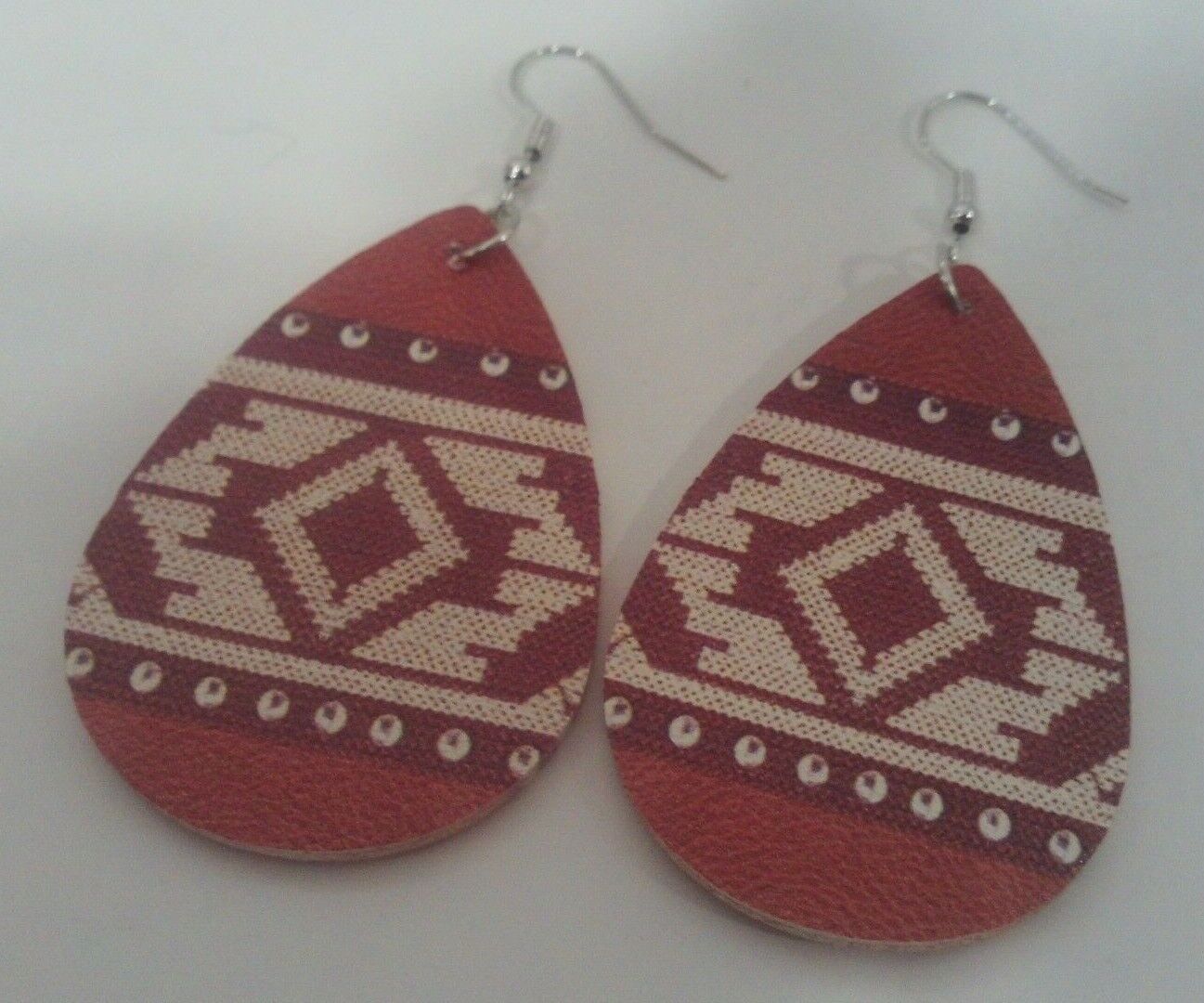 Women's Tan cream brown AZTEC LEATHER DROP EARRINGS Western rodeo horse