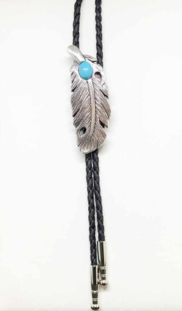 Feather w/ Turquoise Stone Bolo Tie