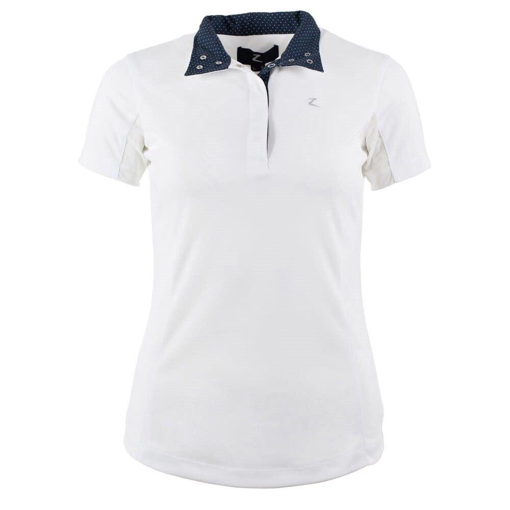 Women's Horze White 'Blair' Show Shirt w/ Very dark blue collar