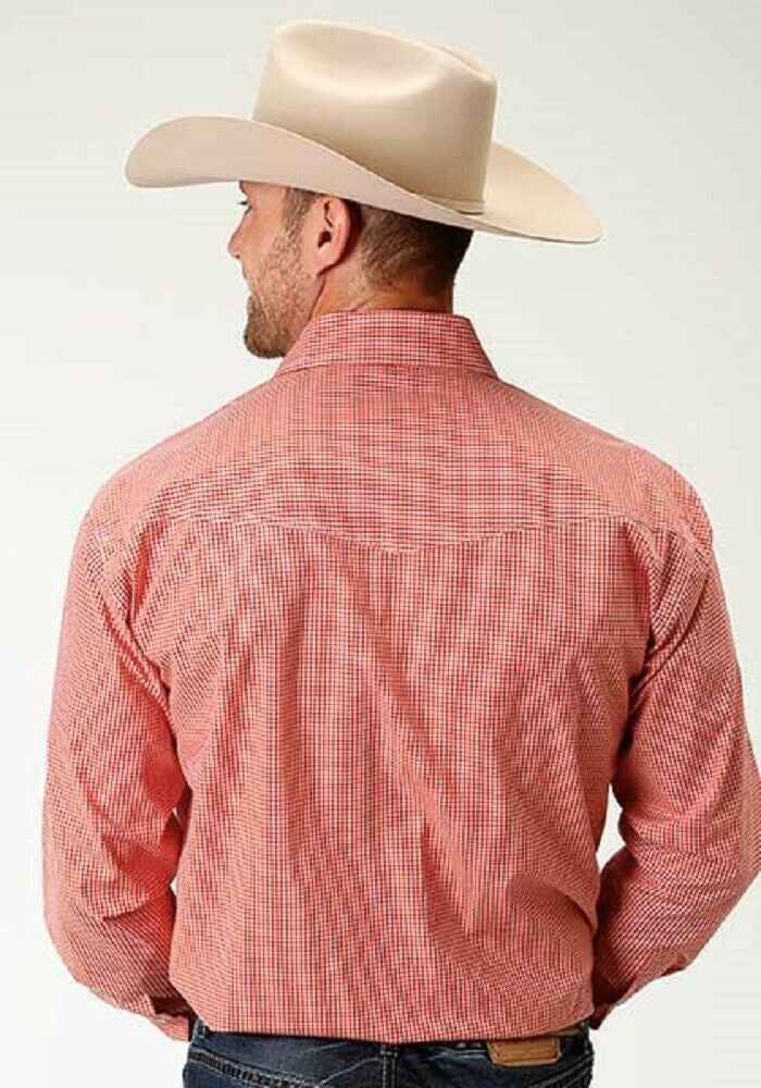 Men's Roper Orange White Mini Checkered Western Shirt
