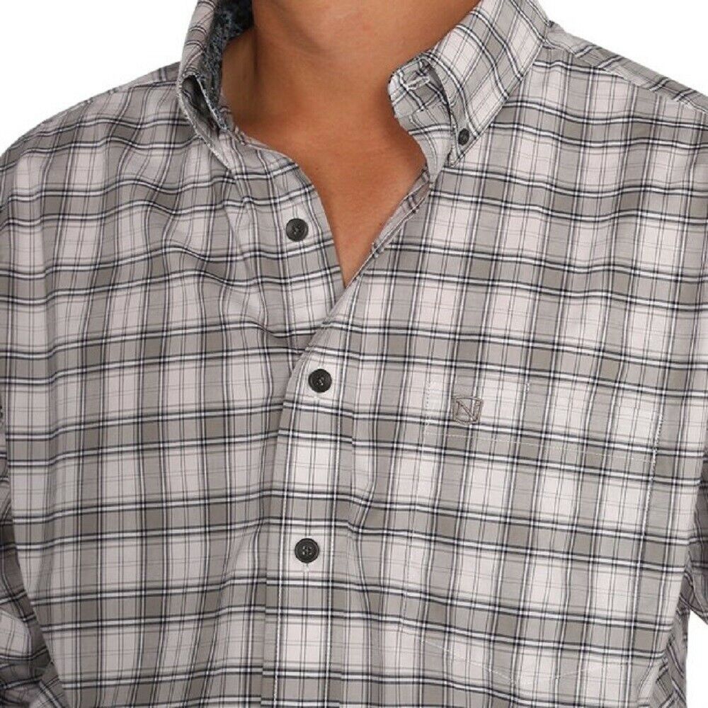 Noble Outfitters Men's Gray White PLAID WESTERN SHIRT