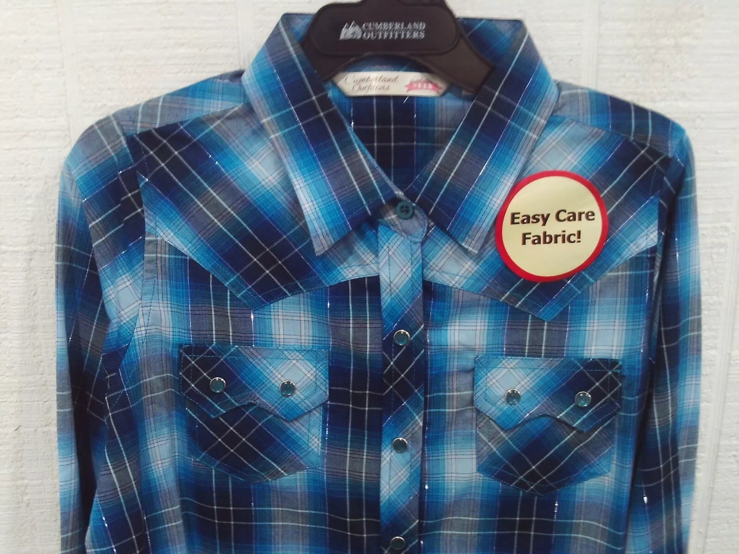 Girl's Plaid Turquoise Blue Plaid Western Shirt XS