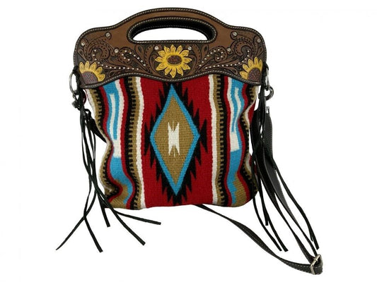 Southwest Saddle Blanket Handbag With Sunflower Tooled Leather SALE!!