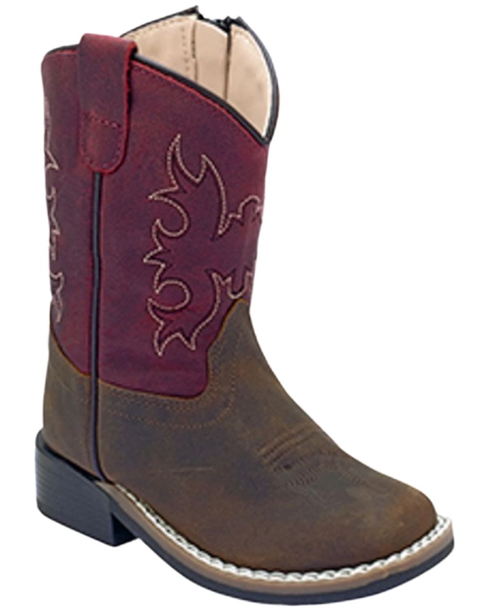 Toddler/Children/Youth Old West Maroon & Brown Western Boots
