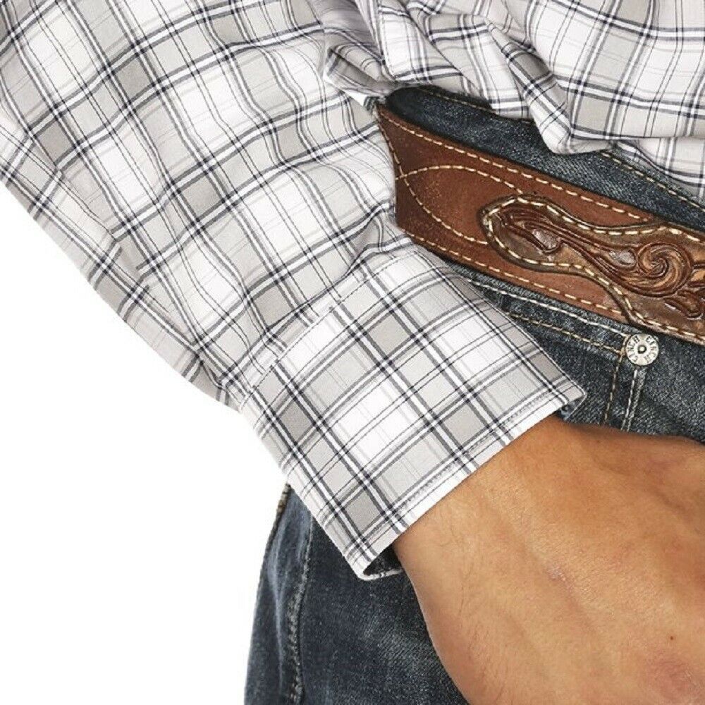 Noble Outfitters Men's Gray White PLAID WESTERN SHIRT