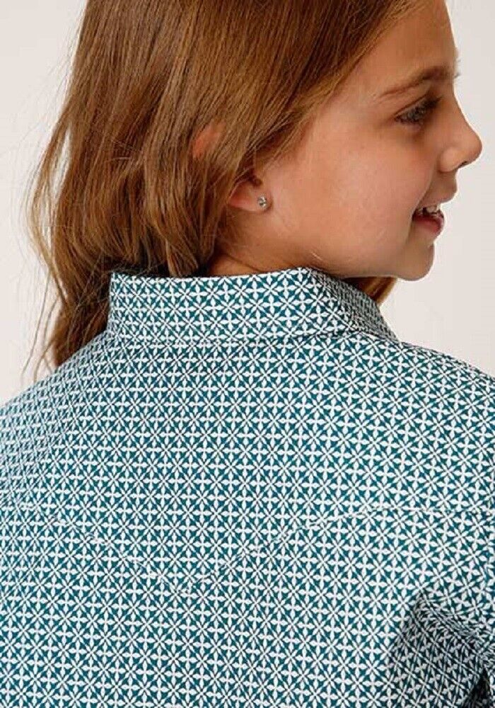 Roper Youth Girl's Turquoise White Ice Crystal Snap Up Western Shirt