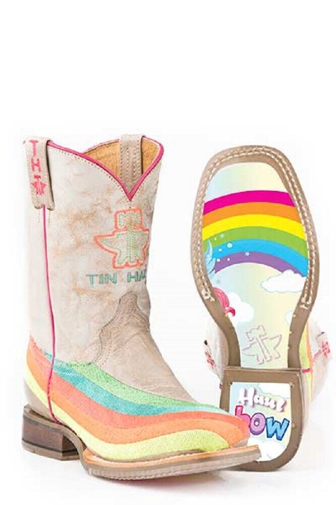 Girl's Tin Haul Neon Rainbow Cowboy Boots