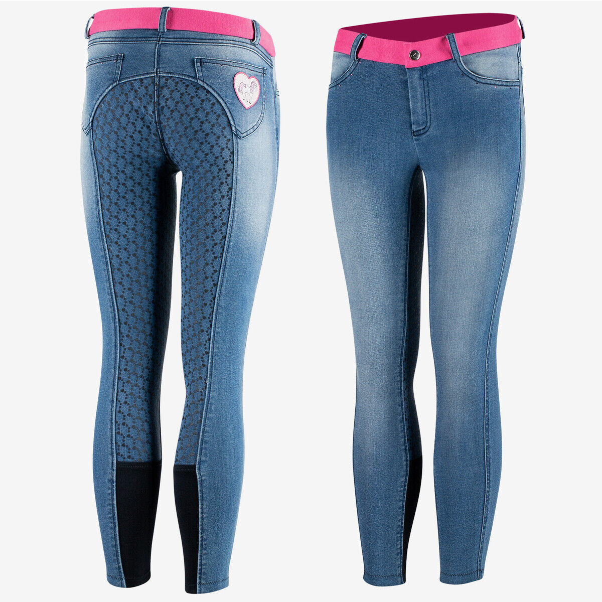 Horze Youth Poppy Denim Full Seat Breeches Heart