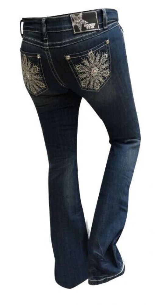 Women's Bling Rockin' Star Ranch Bootcut Jeans Snowflake Star Embroidery