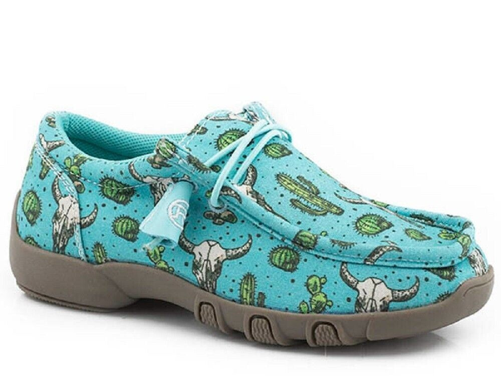 Youth kids Roper Blue Cactus & Skull 'Chillin' Slip-On Shoes