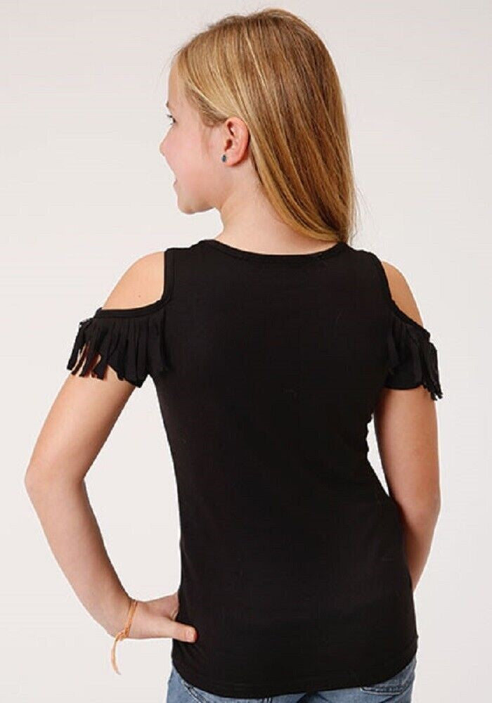 Girl's Roper Black Pink Horse Cold Shoulder Shirt