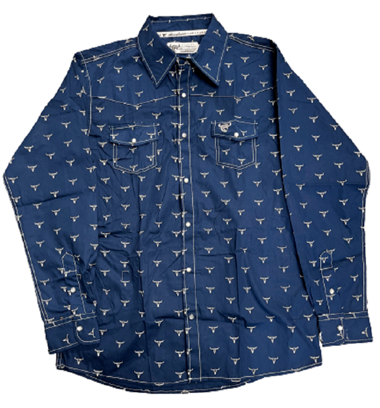 Youth boy's Cowboy Hardware Blue ALL OVER SKULL PRINT WESTERN SHIRT