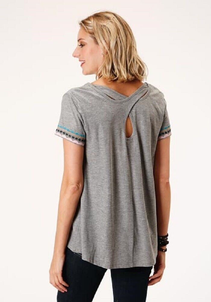 Women's Gray Slub Jersey Shirt w/ Cut-out back detail