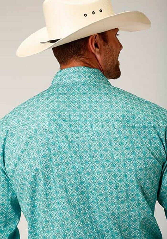 Men's Roper Turquoise & white Lattice Medallion Western Shirt