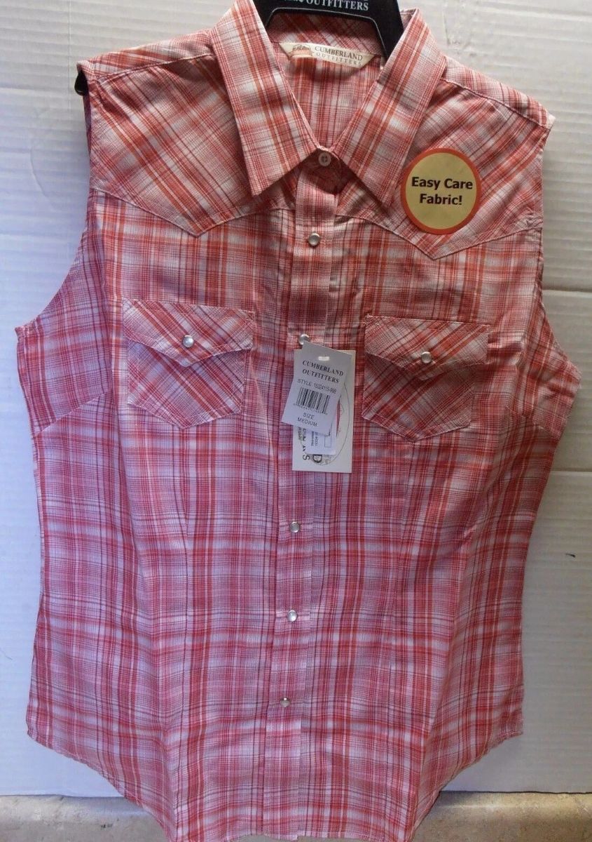 Women's Red Pink SLEEVELESS WESTERN SHIRT Large