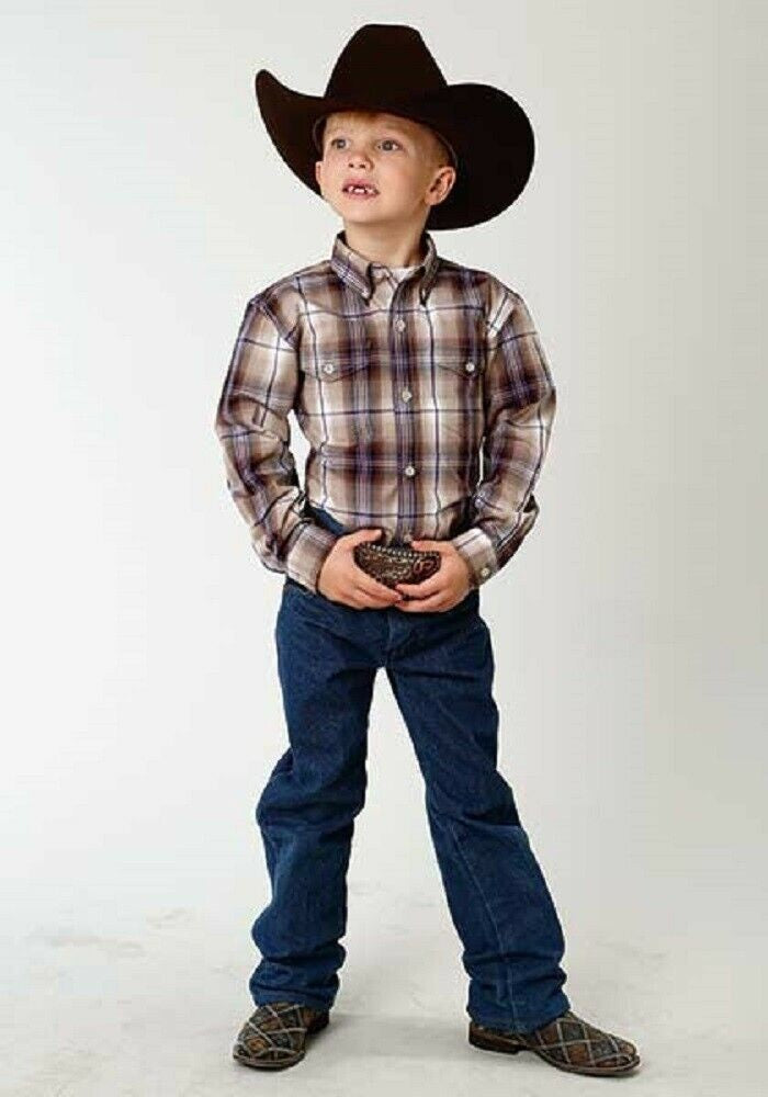 Boy's Roper Plaid Brown Sand Dune Ombre Western Shirt