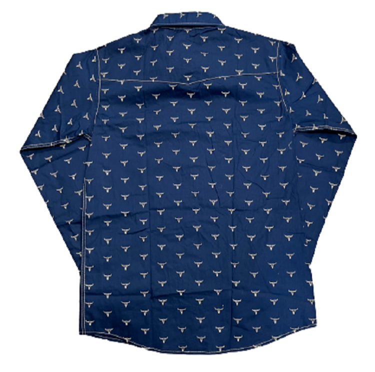 Youth boy's Cowboy Hardware Blue ALL OVER SKULL PRINT WESTERN SHIRT