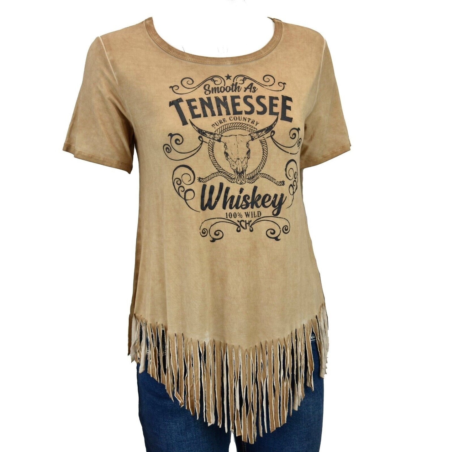 Women's Cowgirl Hardware Tan Suede TENNESSEE WHISKEY SHIRT w/ Fringe
