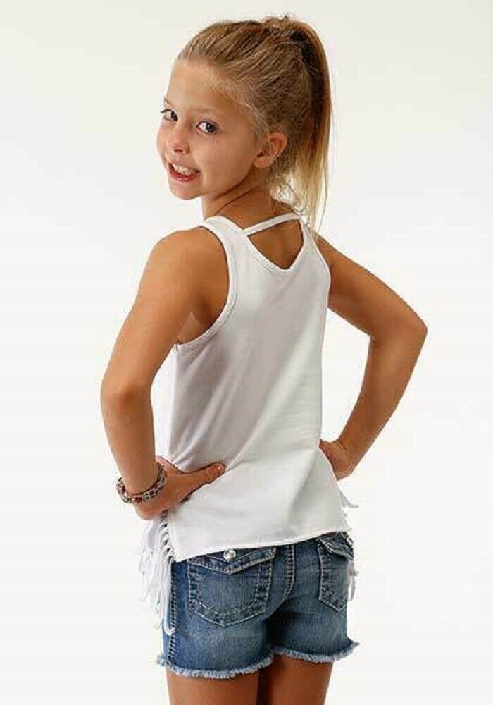Girl's Roper White Tank Top w/ Feather Design