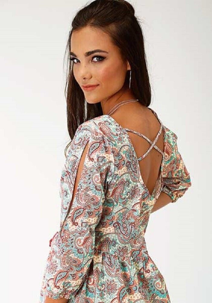 Women's Roper Coral Pink Turquoise Paisley Flowy Dress